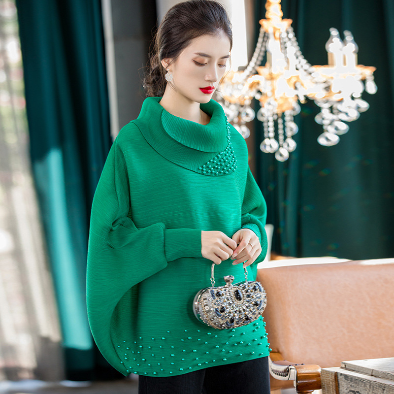 Oversized Pleated Top Spring / Summer 2020 New Fashion Print Beaded Loose Oversized T-shirt