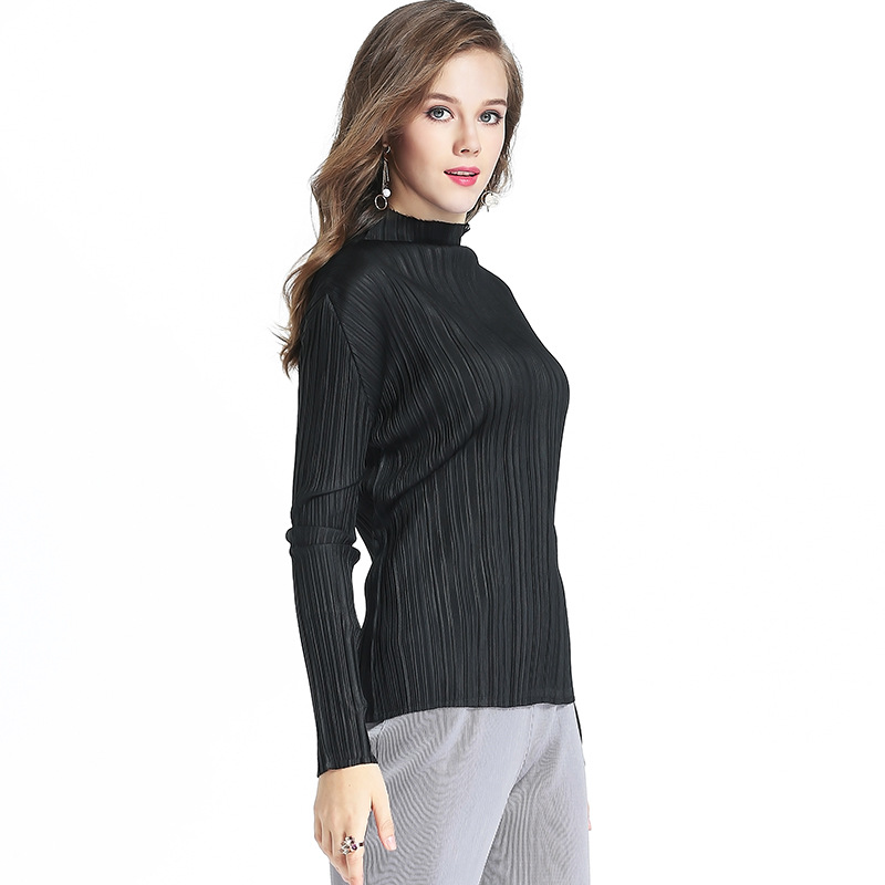 Spring Summer Fashion New Women Long Sleeved Sleeved Solid Color Pleated Casual Loose Free Size Pullover Shirts