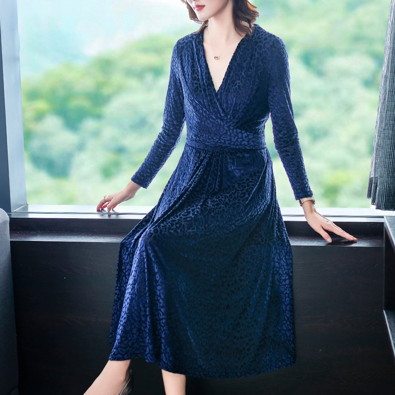 Autumn New Style Golden Velvet Temperament Dress 2019 Women's Large Size Popular Dress