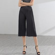 Women Casual Pleated Pants Basic Style Slack Broad-legged Straight Trousers