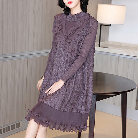 Autumn And Winter High-end Temperament Long Sleeve A-line Pleated Dress