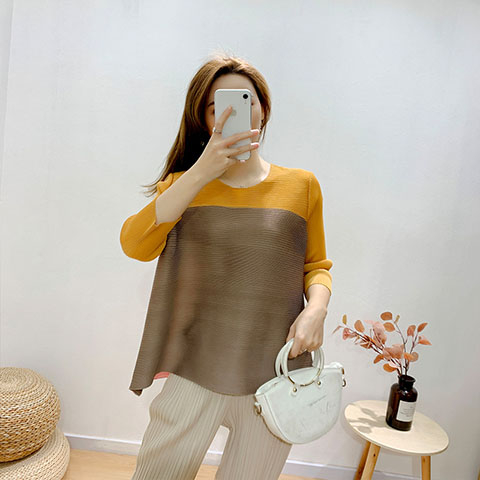 Pleated Top Women's 2021 Summer New Korean Version Large Size Loose And Thin Color Matching T-shirt