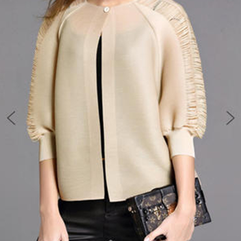 Women Pleated Solid Color Fashion Lace O-neck Single Button Jacket Coat