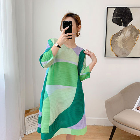 Pleated Dress Women's 2021 Summer New Age Reducing Large Size Loose And Thin Belly Covering A-line Dress