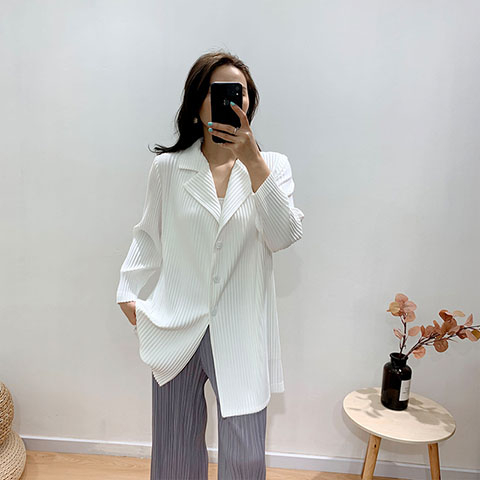 Pleated White Long Coat 2021 Summer New Commuter Loose Large Cardigan Slim Suit Windbreaker