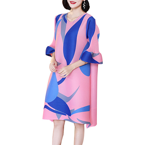 Plus Size Print Dress Spring 2021 New Women's Loose A-line Pleated Dress