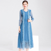 New Arrival Women Pleated Office Lady A-line Solid Long Sleeves Lace Mid-calf Regular O-neck Dress