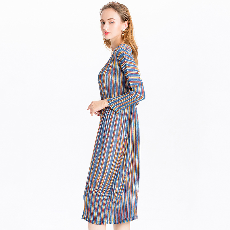 Spring Pleated Coloured Striped Dress Fashion New Popular Loose Dress