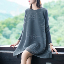 Pleated Fashion Embroidered Beaded Large Long Sleeve Dress New Women's Loose A-line Dress Autumn 2019