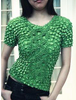 New Women Elastic Popcorn Tops short Sleeve Shirt Coin Plus S shirts