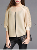 Women Pleated Solid Color Fashion Lace O-neck Single Button Jacket Coat
