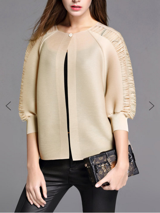Women Pleated Solid Color Fashion Lace O-neck Single Button Jacket Coat