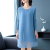 Women Pleated Autumn Loose Large Size Beads Long Fashion Lady Elegant One Piece Dress