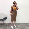 Pleated Lapel Color Blocking Dress 2019 Winter New Large Women's Dress