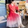 Spring Women Fashion New Pleated Dress Elegant Lace One Piece Popular Loose Dress