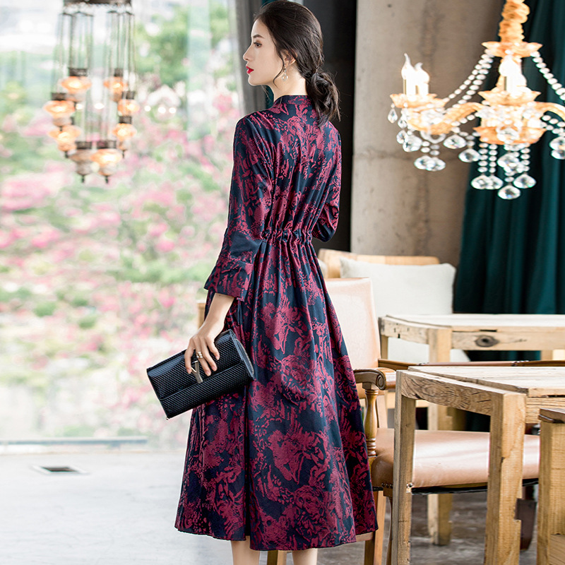 Fashionable Slim New Women's Dress In Spring 2020 Jacquard Retro Long Sleeve A-line Dress