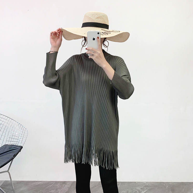Women Pleated Fringe Tops Spring 2020 New Loose Pleated Pleated Bottoming T-shirt