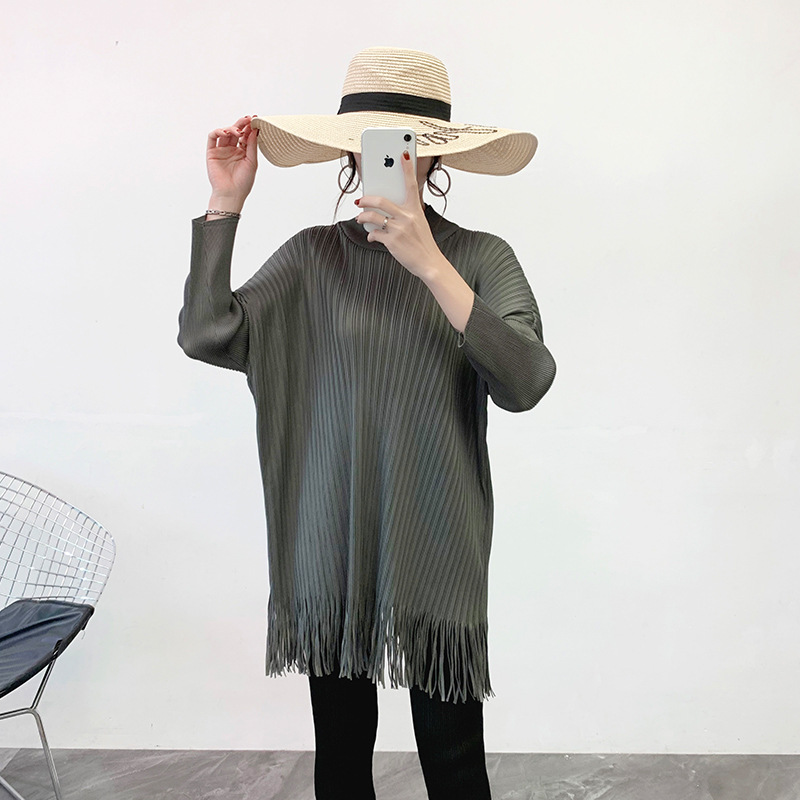 Women Pleated Fringe Tops Spring 2020 New Loose Pleated Pleated Bottoming T-shirt