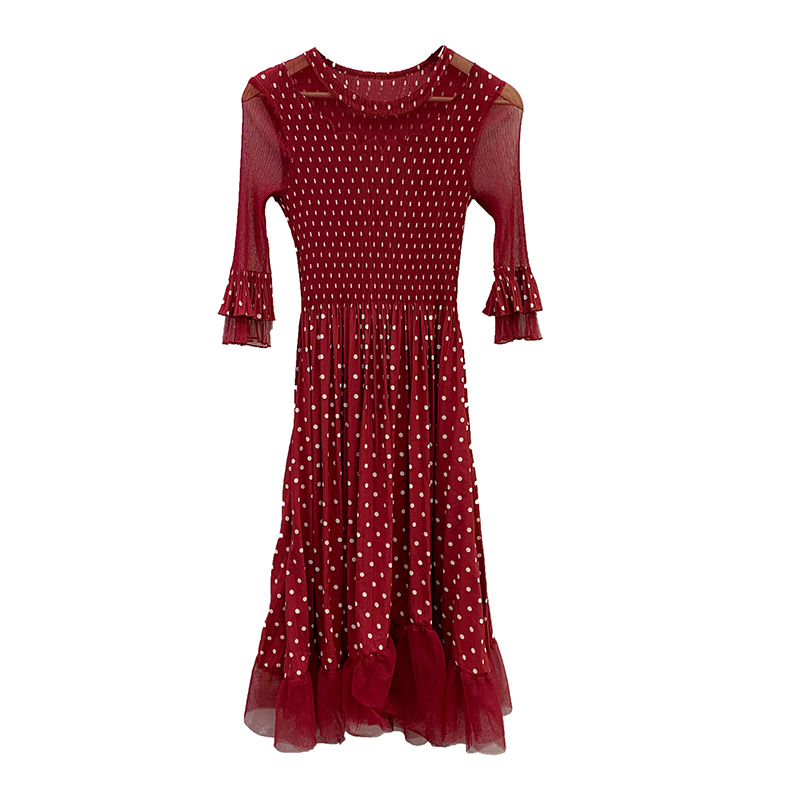 Pleated Polka Dot Dress Spring 2020 New Temperament Red Dress