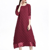 Women Crinkled Pleated Lady Elegant Fashion New Long Sleeves Solid Color Loose Big Size Dress