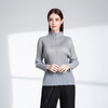 Autumn Women Pleated Pure Color Elastic High Collar Pullover Long Sleeves Shirts