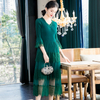 Women Pleated Slim Large Lace Dress 2020 Spring New Mesh Patchwork Dress