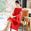 Embroidered Beaded Dress 2020 Spring New Women's Fake Two Large A-line Dress