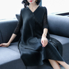 Women Pleated Solid Color Loose Big Size Lady Elegant Tidal Dress
