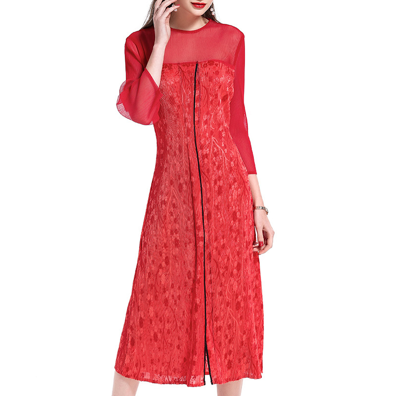 New Arrival Autumn Women Pleated Fashion Lady Elegant Long One Piece Dress