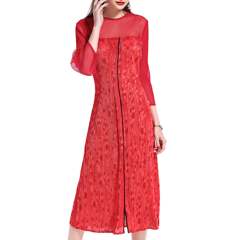 New Arrival Autumn Women Pleated Fashion Lady Elegant Long One Piece Dress