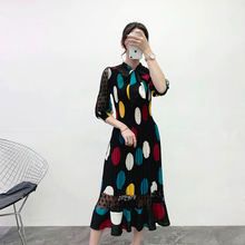 Women Polka Dot Dress Spring 2020 Pleated Bow Large Pleated Dress