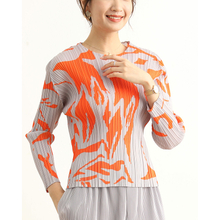 Women Pleated Tops Long Sleeve 2020 Spring Fashion Print T-shirt
