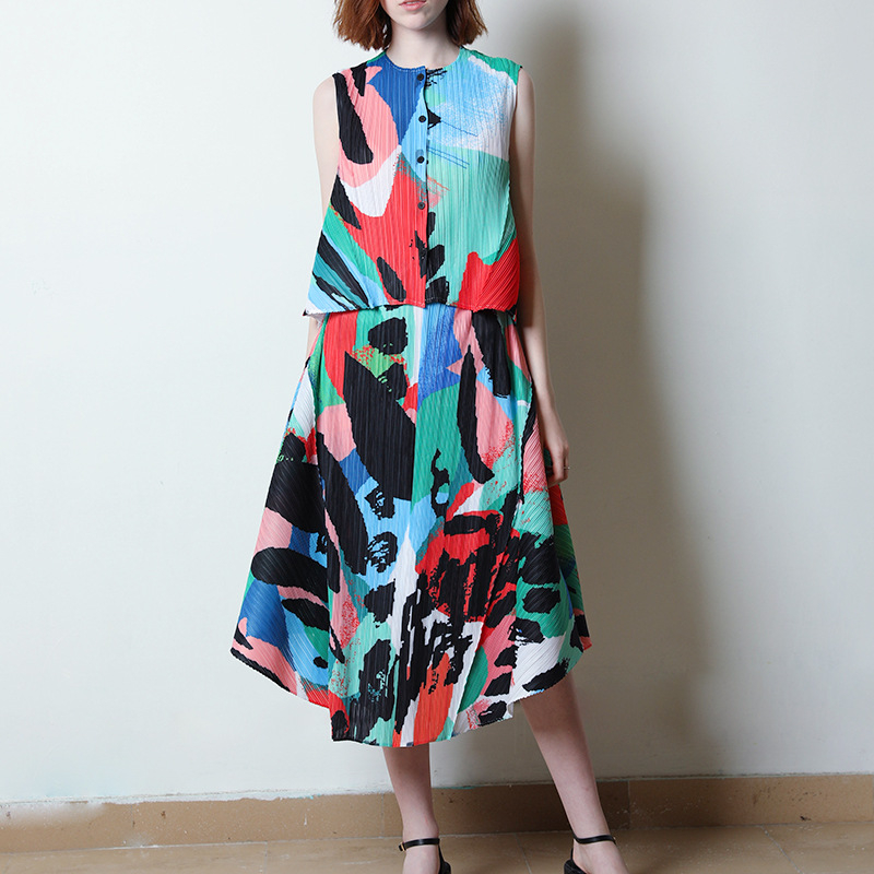 Pleated Fashion Women's 2020 Spring And Summer Graffiti Print Skirt