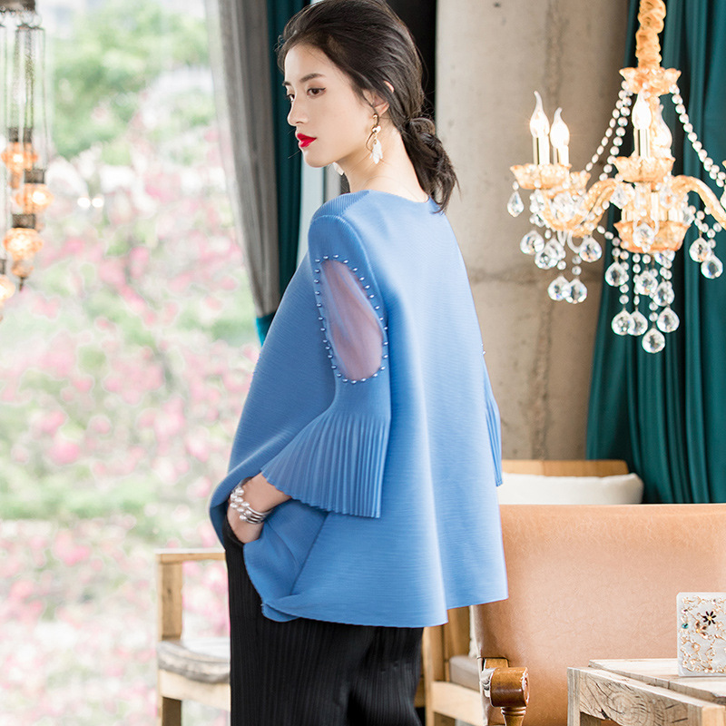 Spring 2020 Women Pleated Tops New Style Embroidered Beaded Loose Versatile shirt