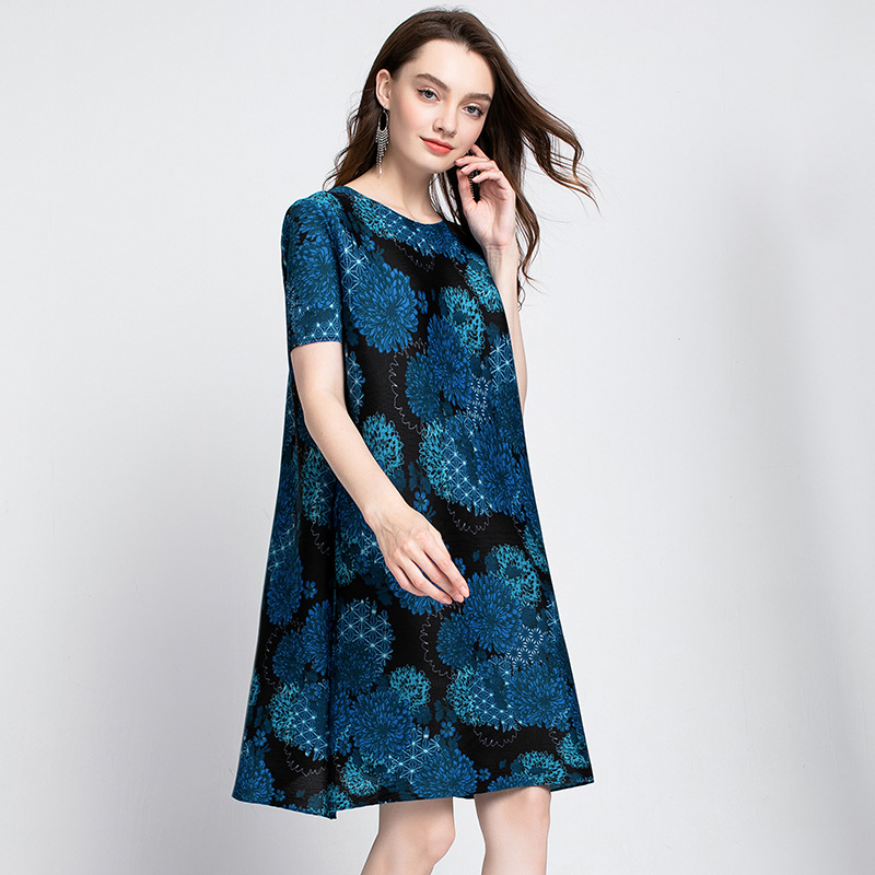 women Digital Printed Dresses Summer Pleated Loose Big Size Popular Tidal Dress