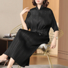 Pleated Dresses Summer New Style V-collar Short Sleeve Slim Long Loose Dress