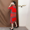 Women Fashion New Autumn Pleated Dresses Tidal Print Loose Big Size Dress