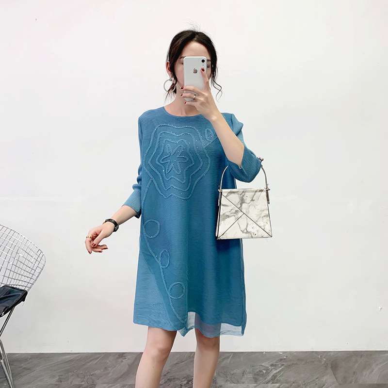 Fashionable Pleated Printed Dress Spring 2020 New Women's Loose Large Pleats Dress