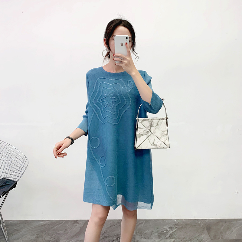 Fashionable Pleated Printed Dress Spring 2020 New Women's Loose Large Pleats Dress