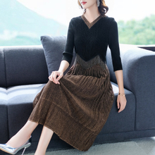 Slim Pleated Dress Fall 2019 New Style Women's Big Size Fashionable Stitching Pleated Dress
