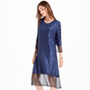 Women Pleated Fashion New Crinkeld Solid Color Lace Lady Elegant Dress