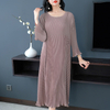 Women Autumn Pleated Solid Color Fashion New Lady Elegant Loose Free Size Dress