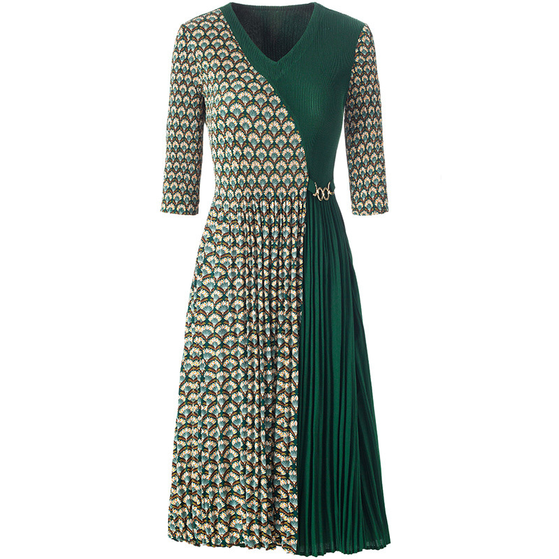 Women Spring 2020 New Foreign Style Printed Large Pleated Dress