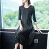 Pleated Oversized Women Pleated Dress Autumn 2019 Fashion Splicing Bright Silk A-line Dress