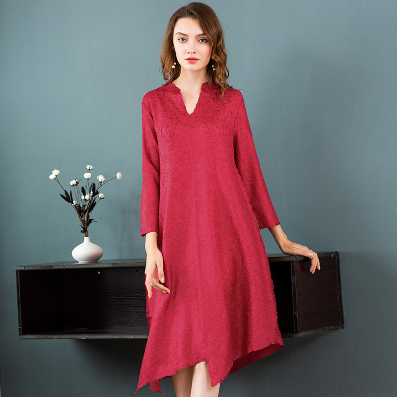 Spring Women Pleated Crinkled Fashion New Tidal Loose Big Size One Piece Dress