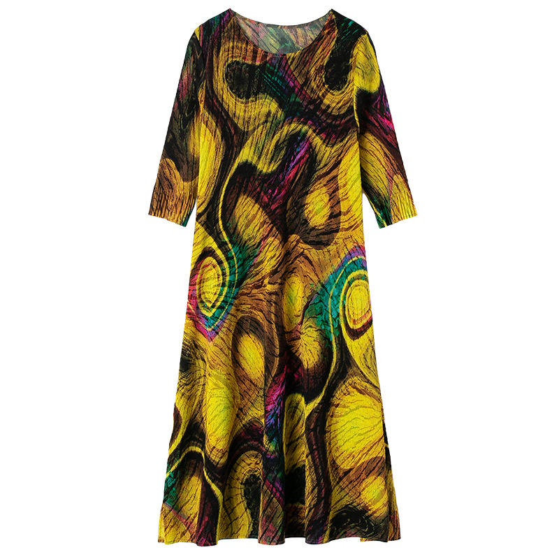 French Women Pleated Print Spring Tidal Fashion New Loose Big Size Dress