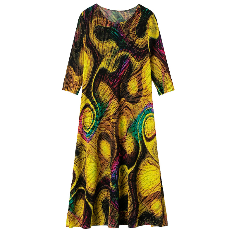 French Women Pleated Print Spring Tidal Fashion New Loose Big Size Dress