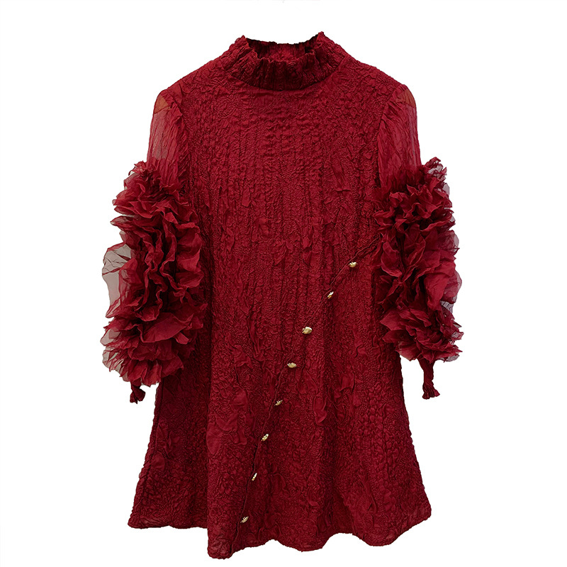 Pleated Heavy Industry Bubble Sleeve Dress 2020 Spring New Air Pressure Pleated Fur Bottom Dress