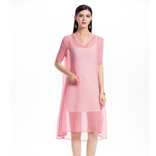 Women Summer Lace Solid Color Elegant Lady Wrinkle Slim Free Size One Piece Long Dress