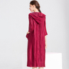 Women Pleated Fashion New Solid Color Hooded Lady Long Jacket Coat